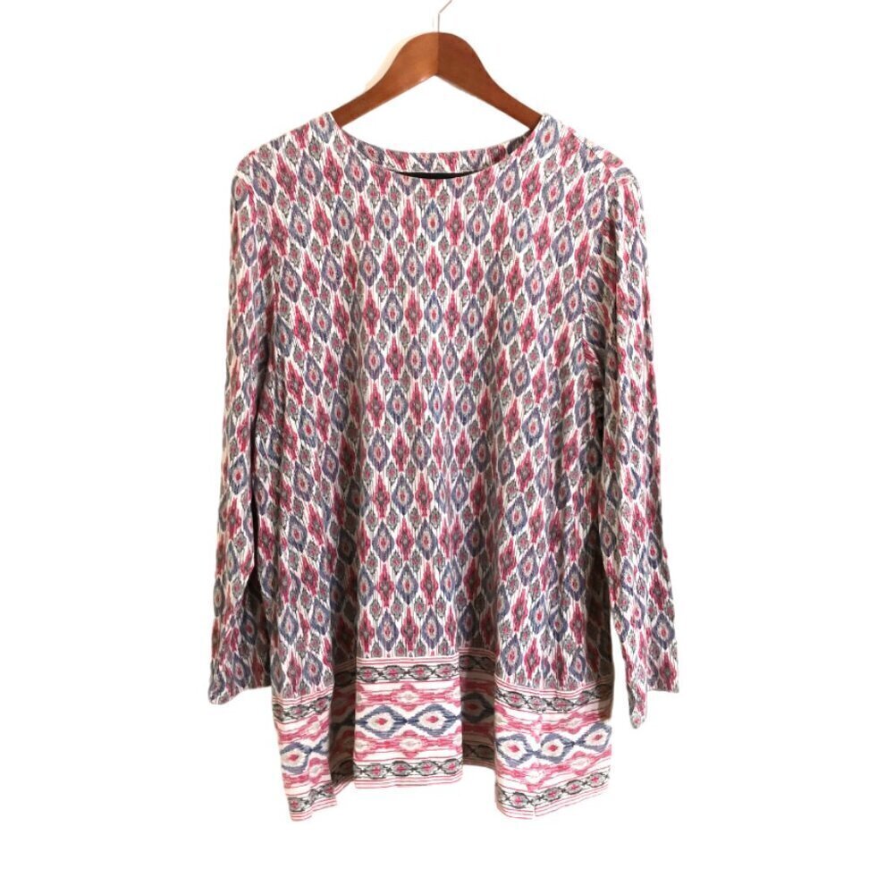 NWOT J. Jill Boho Contrasting Argyle Print Luxe Supima Long Sleeve Tunic Top XL